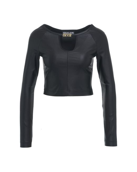 Versace Black Cut-out Detailed Jersey Cropped Top