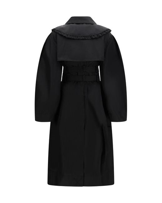 Ganni Black Belted Double-Breasted Coat Nylon