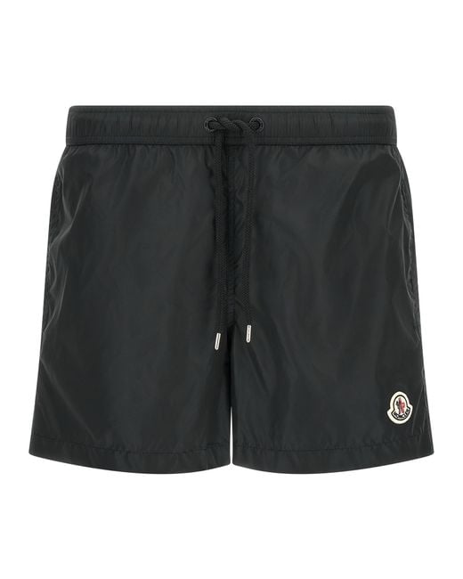 Moncler Black Logo Patch Swim Shorts for men