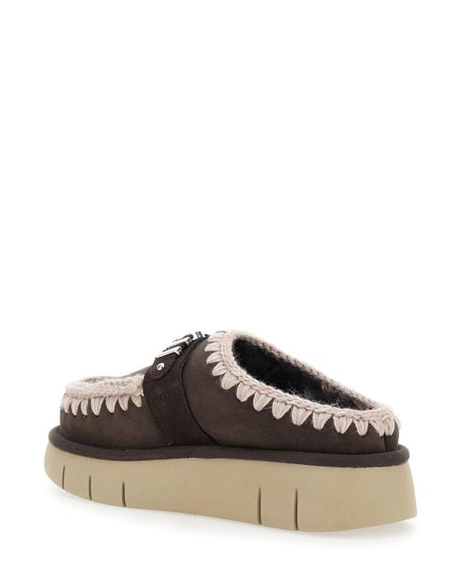 Mou Black Bounce Leather Mules With Logo Sheep