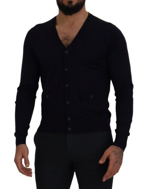 Dolce & Gabbana Blue Wool Staff Down Cardigan Sweater Virgin Clothing for men