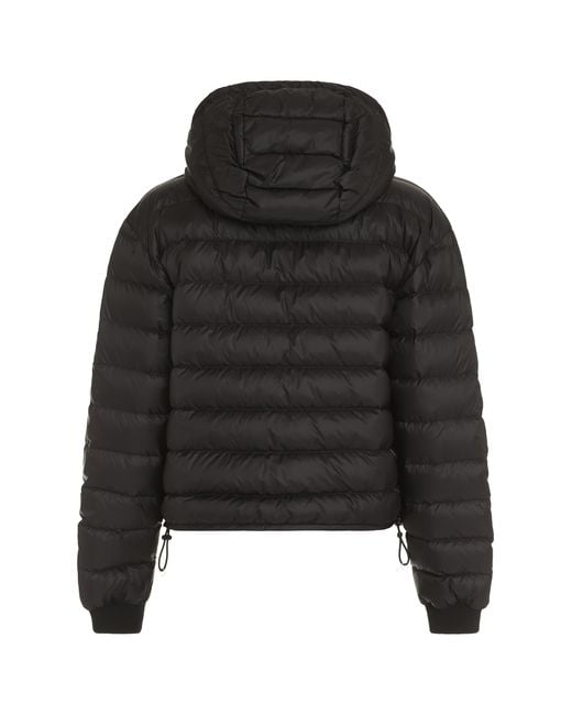 Palm Angels Black Hooded Full-Zip Down Jacket Elastane Puffer