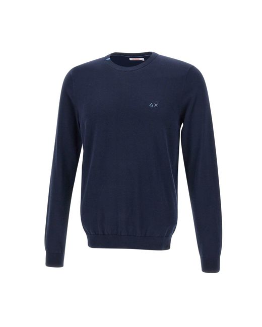 Sun 68 Blue Solid Cotton Sweater for men