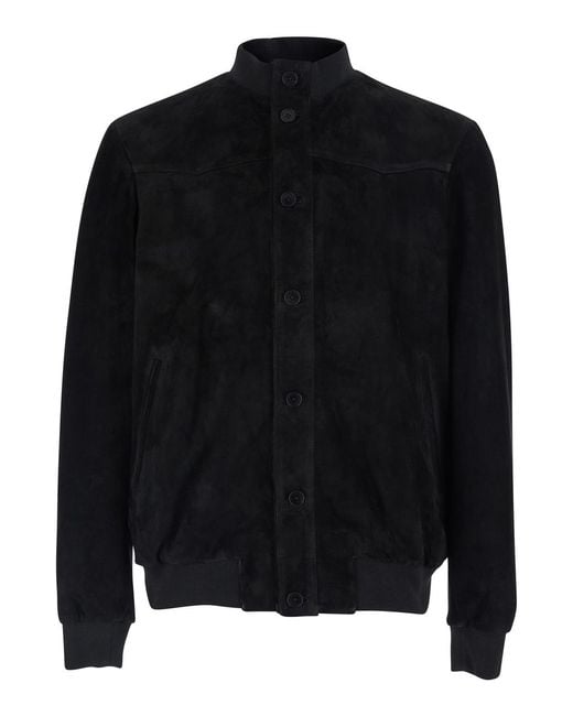 Low Brand Black Jacket With High Collar And Button Closure for men