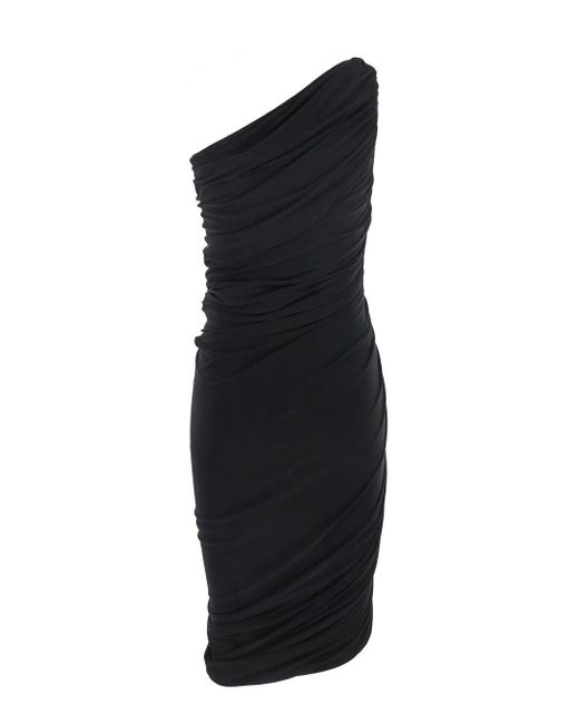 Norma Kamali Black One-Shoulder Dress With Asymmetric Neckline And All-Over Ruches