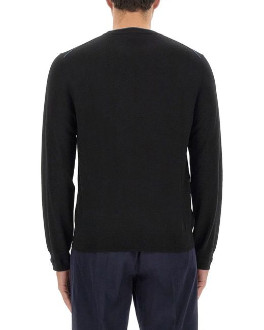 Paul Smith Black Jersey With Logo Merino Wool Jumpers for men