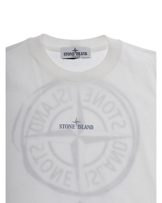 Stone Island Gray T-Shirt Crew Neck Maxi Logo Print Cotton T-Shirts for men