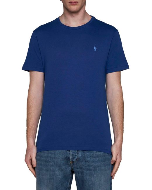 Ralph Lauren Blue Logo-embroidered Crewneck T-shirt for men