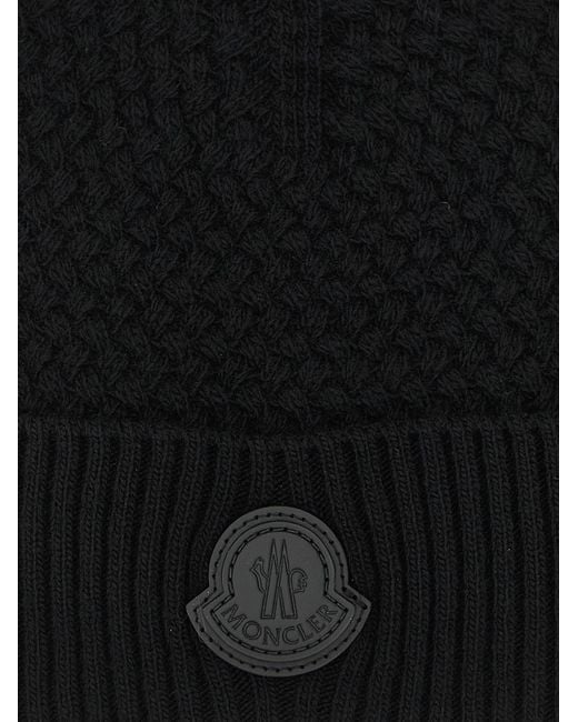 Moncler Black Leather Beanie Accessory for men