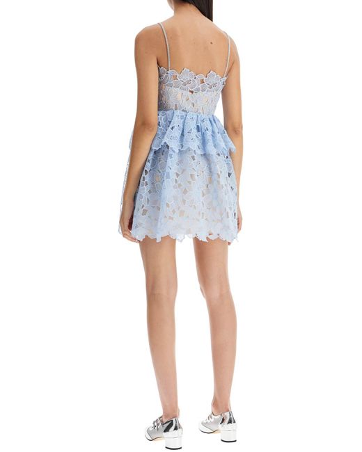 Self-Portrait Blue Mini Organza Lace Dress In 9