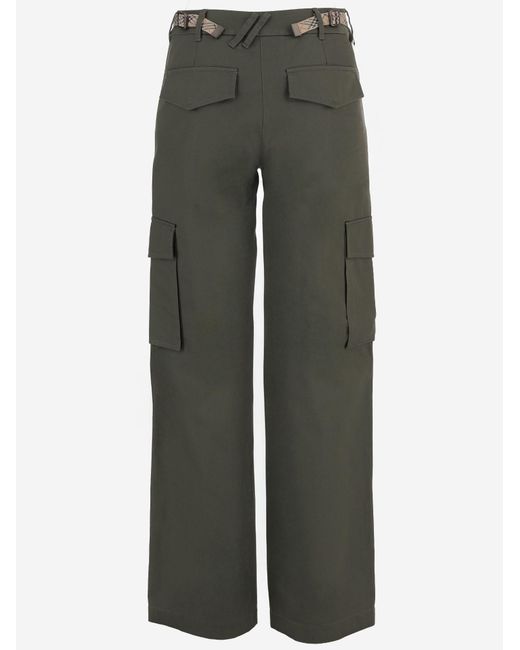 Burberry Gray Cotton Cargo Pants With Checked Trim