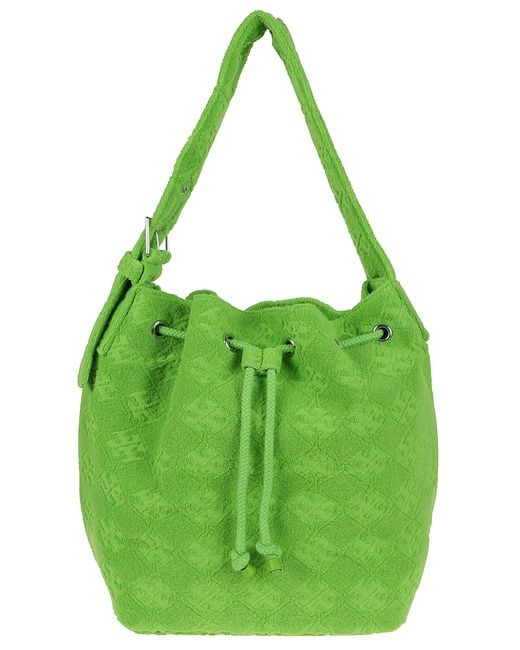 Tory Burch Green T Monogram Terry Oversized Bucket Bag