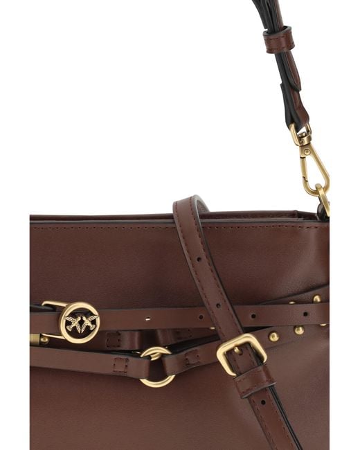 Pinko Brown Belt Shoulder Bag Calf Leather Bos Taurus