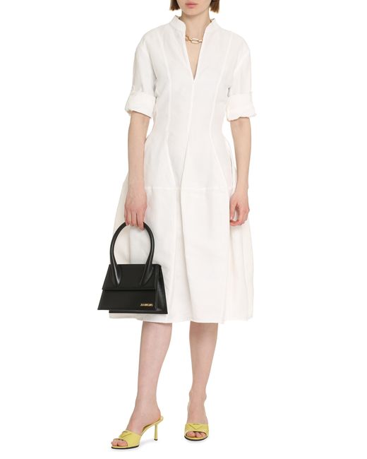 Bottega Veneta White Dress Linen-Viscose Blend