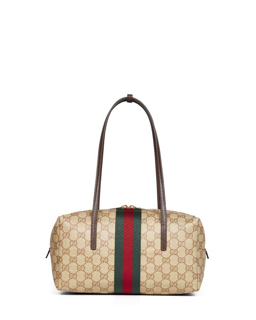 Gucci Natural Boston Bag Melrose Gg Canvas Cotton Shoulder