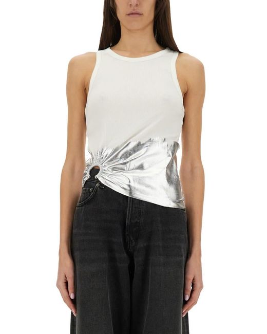 Rabanne White Ribbed Top With Piercing Applique