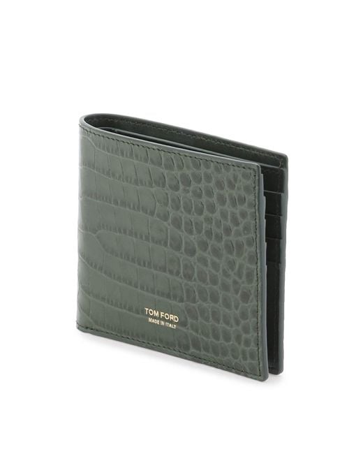 Tom Ford Green Croco-Embossed Leather Bifold Wallet for men