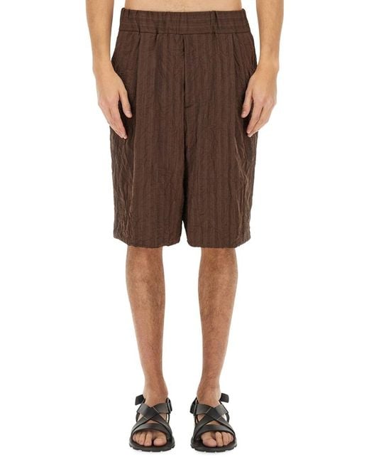 Dries Van Noten Brown Pleated Shorts Polyester for men