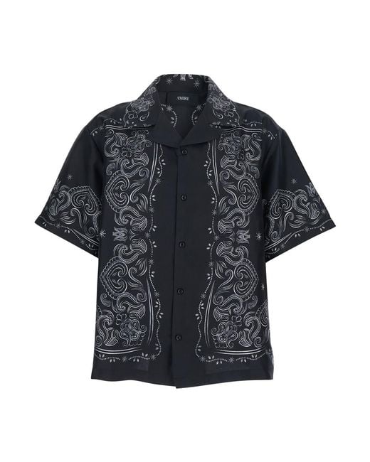 Amiri Black Shirt With Cuban Collar And All-Over Bandana Print for men