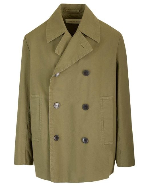 Dries Van Noten Green Double-Breasted Cotton Jacket for men