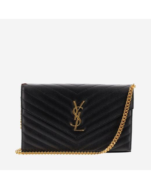 Saint Laurent Black Wallet With Chain Quilted Leather Shoulder Bags