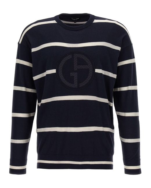 Giorgio Armani Blue Logo Embroidery Sweater for men