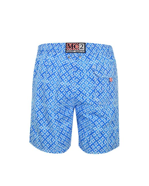 Mc2 Saint Barth Blue Gustavia Swimsuit With Majolica Print for men