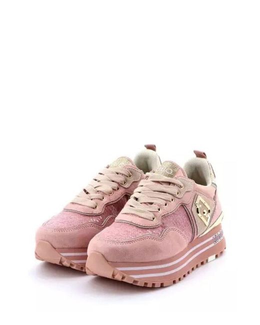 Liu Jo Pink Sequin-embellished Lace-up Sneakers