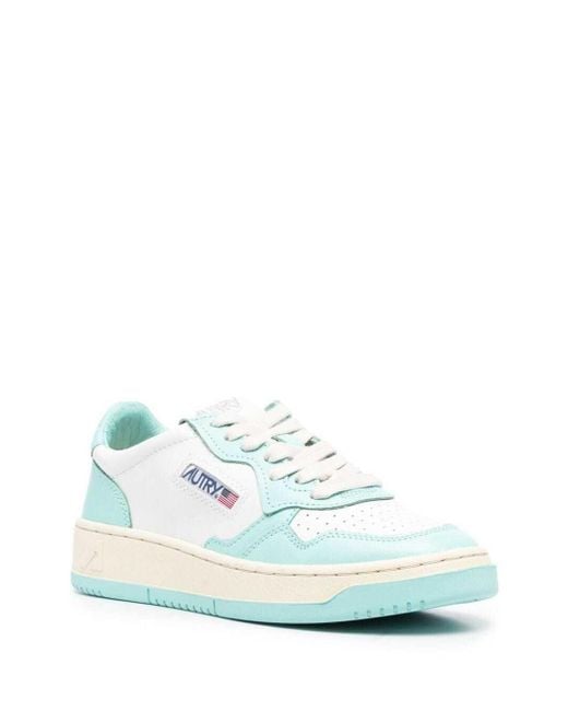 Autry Blue 'medalist Low' White And Light E Panelled Sneakers In Leather Woman
