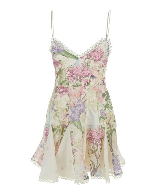 Charo Ruiz White Marlene Short Dress Dress With Short Sleeves And Floral Motif