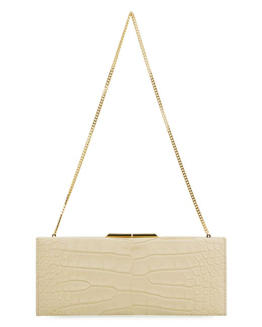 Saint Laurent White Midnight Leather Crocodile Clutch