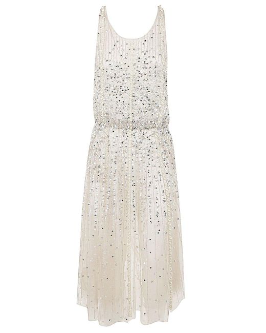 Elisabetta Franchi White Sleeveless Dress With Pearls