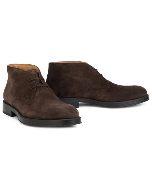 Tod's Brown Ankle Boots Suede Calf Skin for men