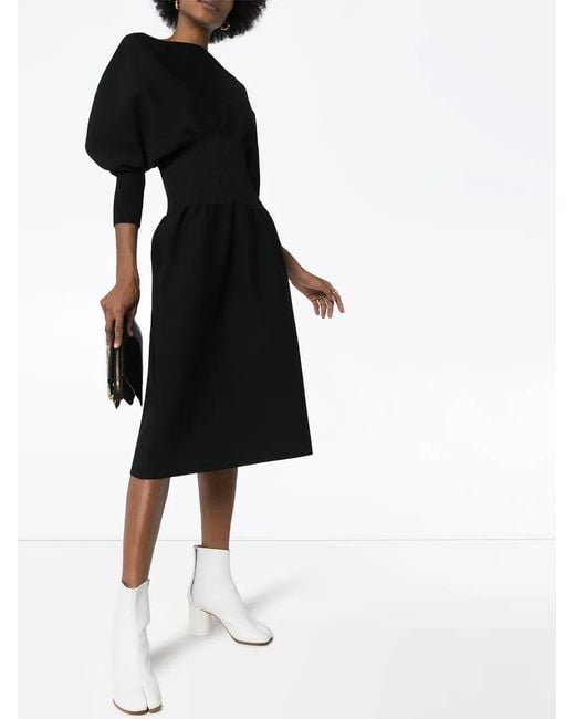 Bottega Veneta Black Pouf Sleeve Flared Midi Dress