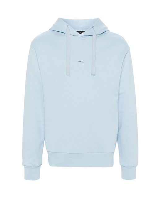 A.P.C. Blue Logo Embroidered Drawstring Hoodie for men