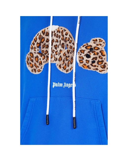 Palm Angels Blue Leopard Print Hooded Swetshirt for men