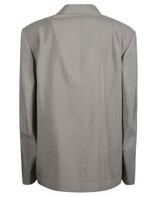 Lemaire Gray Double-Breasted Long-Sleeved Crinkled Blazer