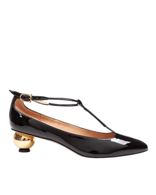 Ferragamo Brown Patent Leather T-Strap Pump