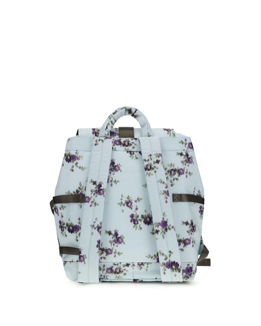 Ganni Blue Re-Tech Nylon Backpack With Floral Pattern Polyester Backpacks