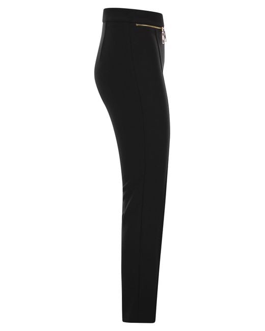 Elisabetta Franchi Black Straight Crepe Trousers With Zip