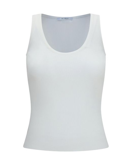 Max Mara White Ribbed Jersey Tank Top Viscose; Polyester