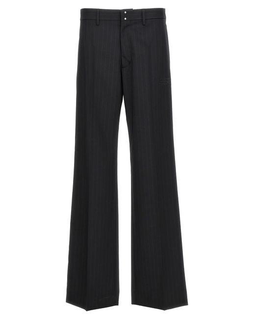 MM6 by Maison Martin Margiela Black Pinstriped Logo Embroidery Pants for men