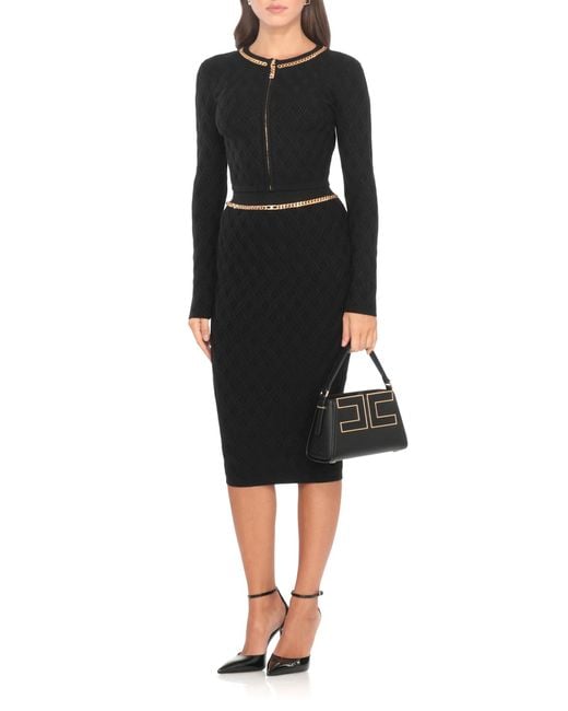 Elisabetta Franchi Black Fitted Viscose Midi Skirt