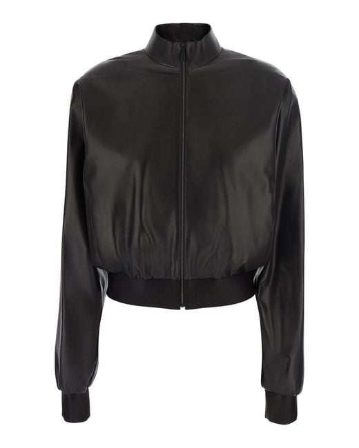 Gucci Black Cropped Leather Bomber Jacket Coat