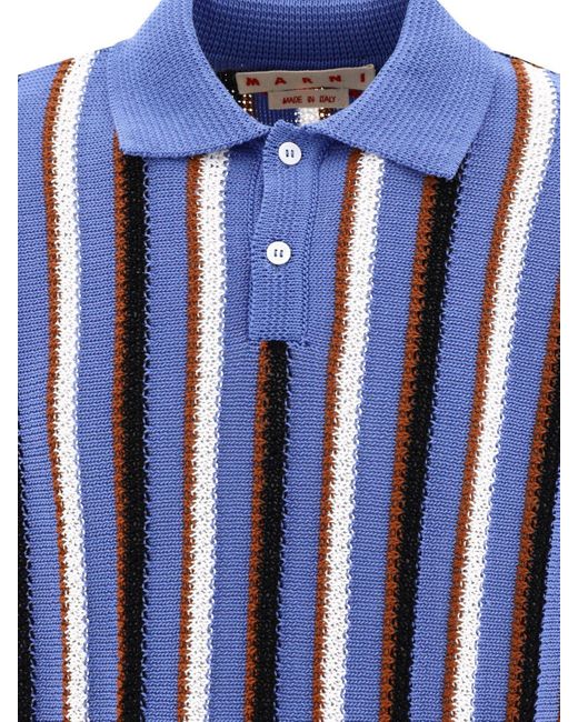 Marni Blue Light Multicolour Cotton Polo Shirt for men