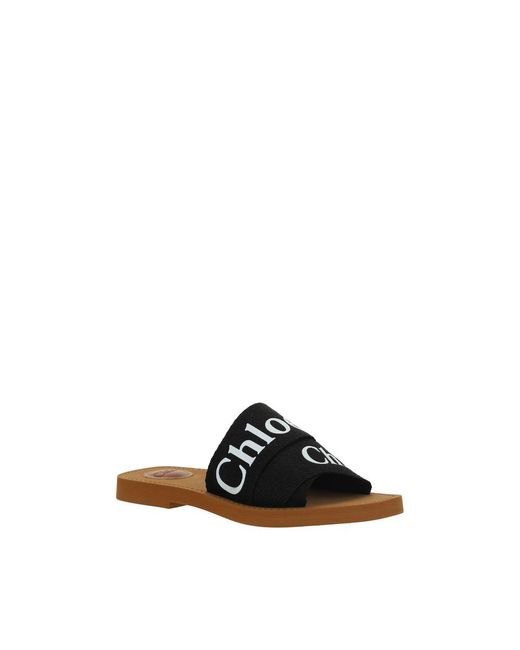 Chloé Black Cotton Flat Sandals