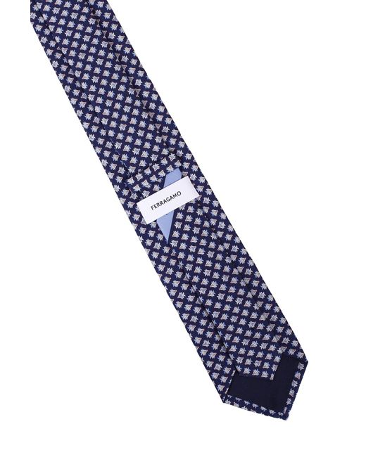 Ferragamo Blue Salvatore Sarago Print Silk Tie for men