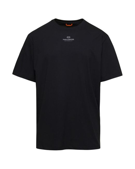 Parajumpers Black Crewneck T-Shirt With Contrasting Logo Print for men