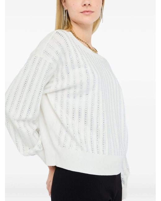 Liu Jo White Open-Knit Sweater With Delicate Vertical Stripes
