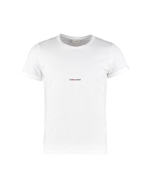Saint Laurent White Logo Cotton T-Shirt for men